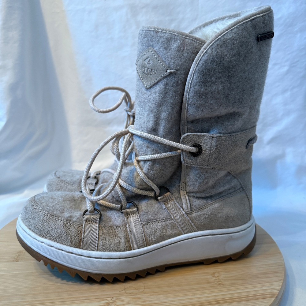 Sperry Maritime Repel Grey Felt Suede Snow Boots Vibram Arctic Grip 200g Boot